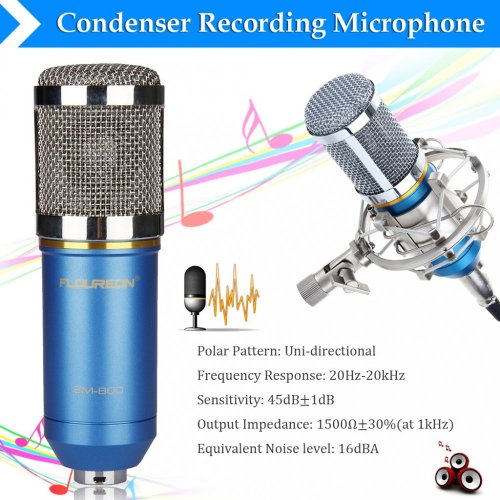 BM-800 Profesionální studiový kondenzátorový mikrofon - Barva: Modrá