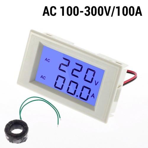 D69-2042 AC 100-300V/100A 2v1 LCD digitální ampérmetr/voltmetr panelový - Barva: Černá