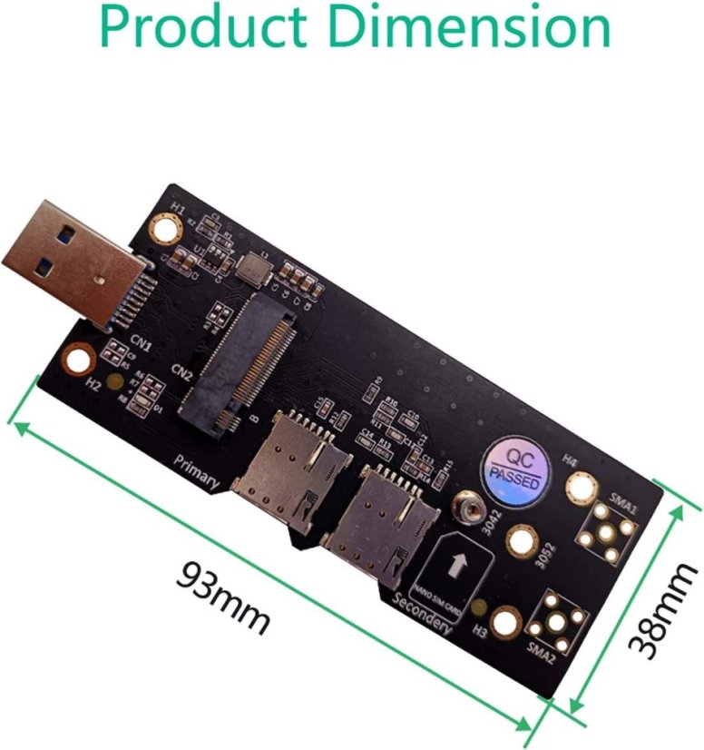 M.2 NGFF Key B to USB 3.0 Adapter with 6-pin Slot for 2 SIM Cards