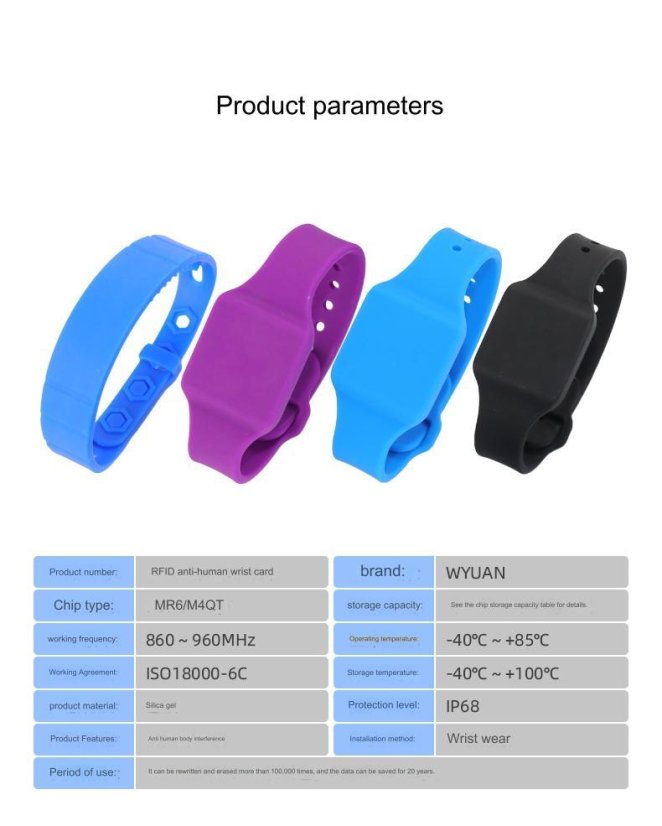 3RF-25519 RFID UHF silikonový náramek - pohodlný a voděodolný - Barva: Černá