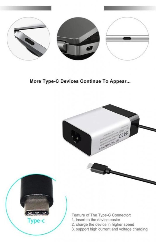 USB C PD QC3.0 AC adaptér s rychlým nabíjením neoriginální