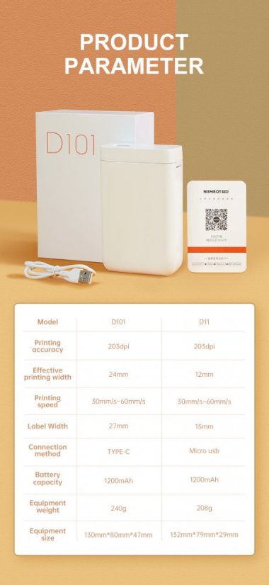 Niimbot D101 – Bezdrátová štítková tiskárna s Bluetooth