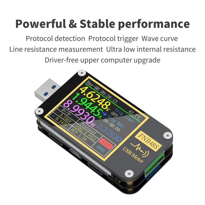 FNB48S USB tester –  napětí, proud, PD/QC Trigger
