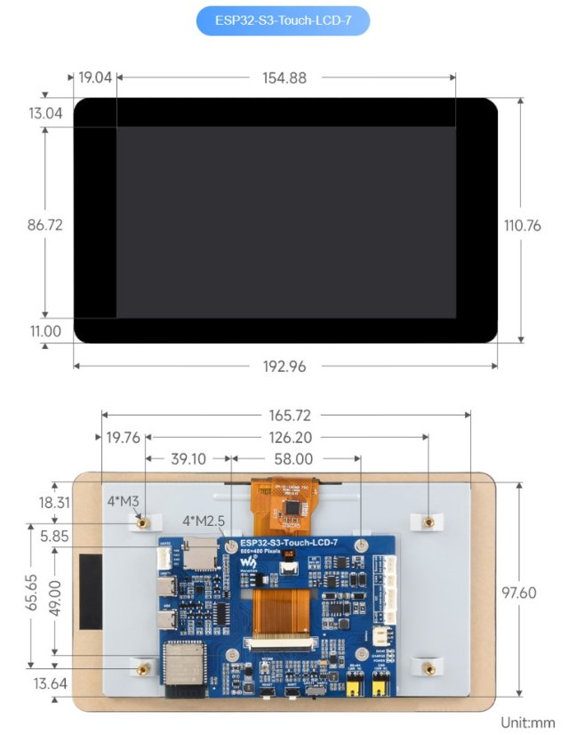 ESP32-S3 7" vývojová deska s displejem | WiFi, Bluetooth, dotyk