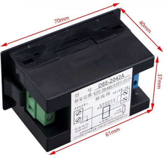 D85-2042A LCD Digitální Ampérmetr/Voltmetr 200-450V AC 100A
