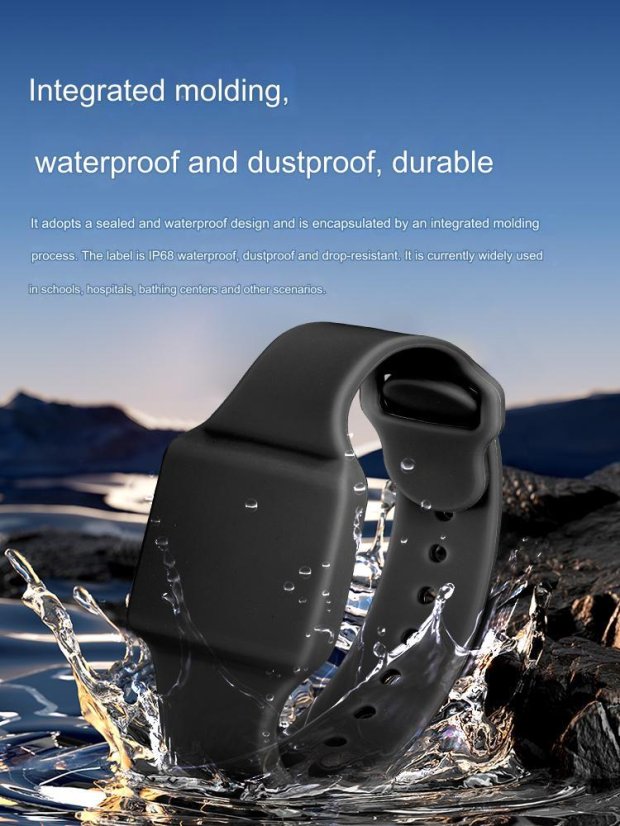 3RF-25519 RFID UHF silikonový náramek - pohodlný a voděodolný - Barva: Černá