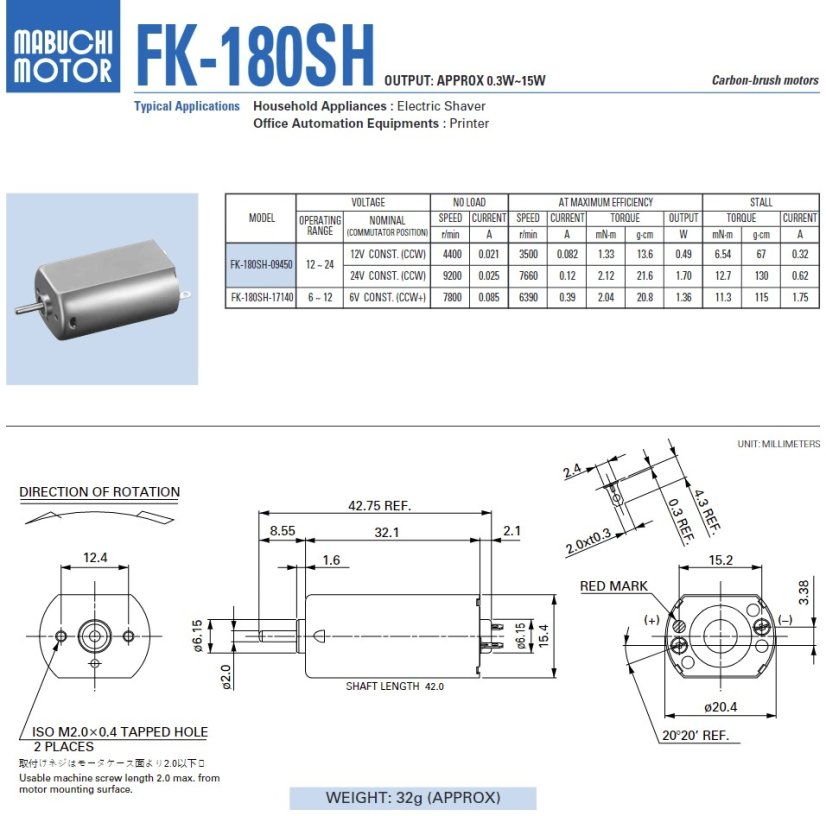 Mabuchi FK-180SH Stejnosměrný Mini Motor