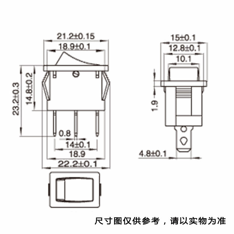 Kolébkový spínač KCD1, 2x zap/vyp/zap, 250V/AC, 6A, černá