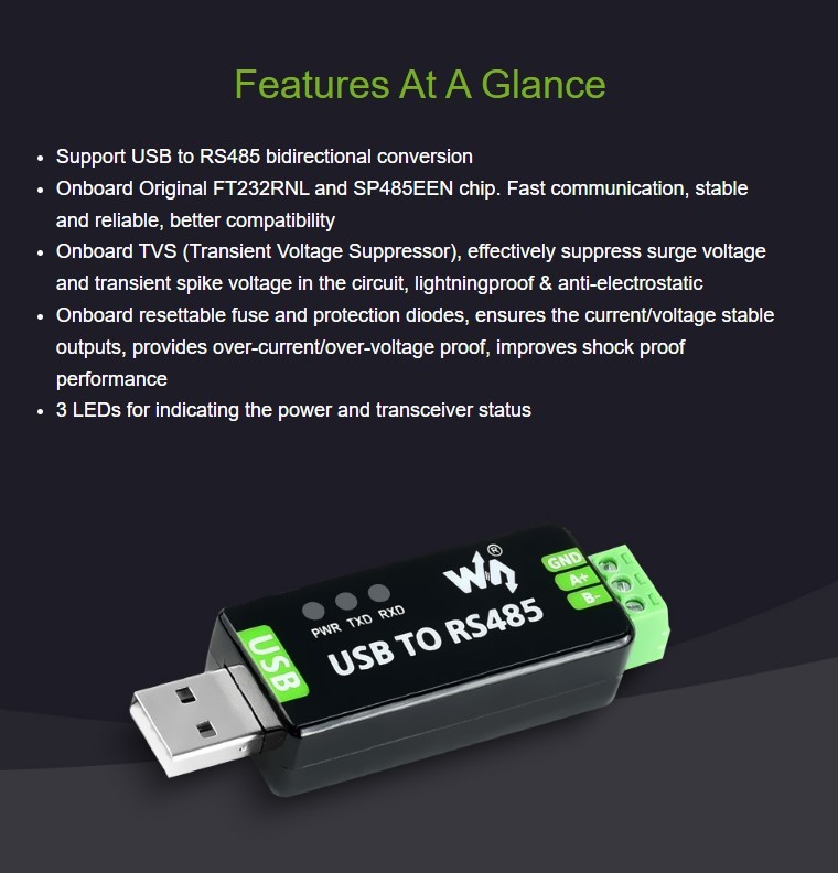 Obousměrný USB na RS485 převodník - FT232RNL - 17286