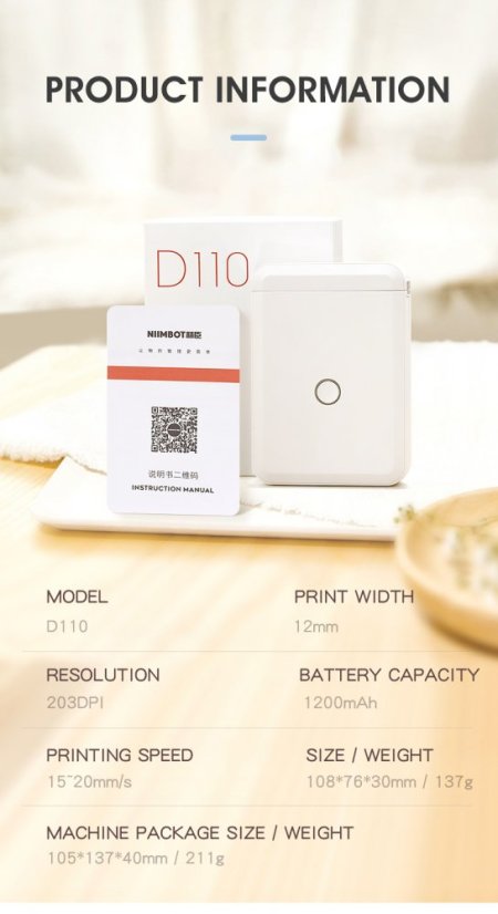 Niimbot D110 Wireless Label Printer - Fast and Efficient Thermal Printing