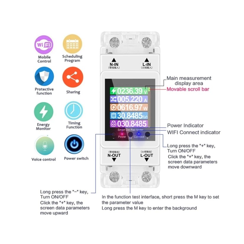 AT2P Tuya WIFI Smart Switch and Energy Meter AC 220V 100A