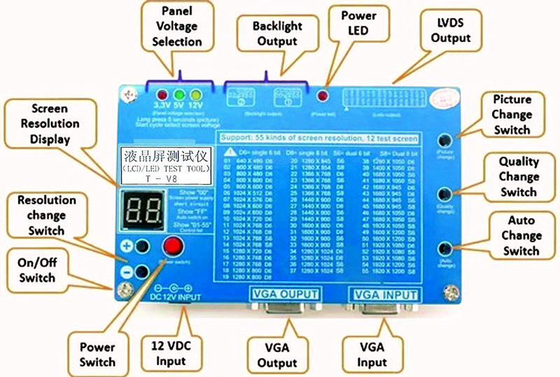 T-V8 LCD/LED tester displejů (6. generace)