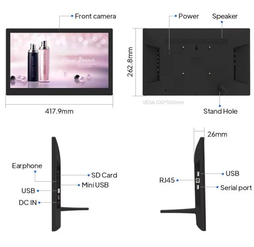17.3" řada WF 3, průmyslový Android tablet, dotyk a VESA - Model: WF1736T