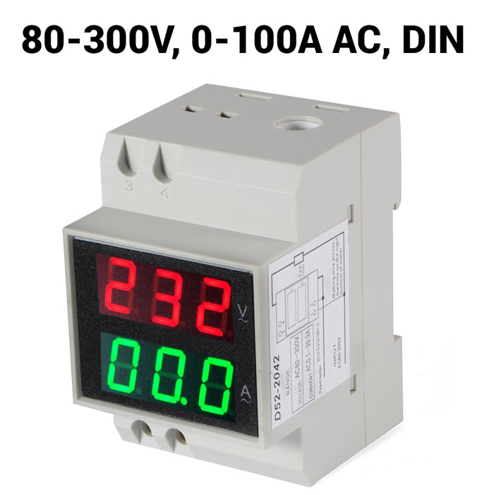 D52-2042 100A LED Digital Ampere/Voltmeter DIN AC