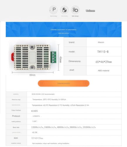 Senzor teploty a vlhkosti SHT20 s RS485