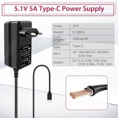 USB-C napájecí adaptér 27W pro Raspberry Pi 5