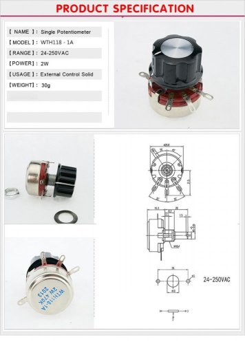 WH118-1A Potenciometr 4.7K Ohm Lineární XH2.54 3P
