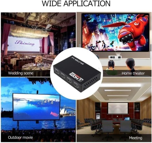 Kovový HDMI splitter 1-4 porty bez napájecího adaptéru