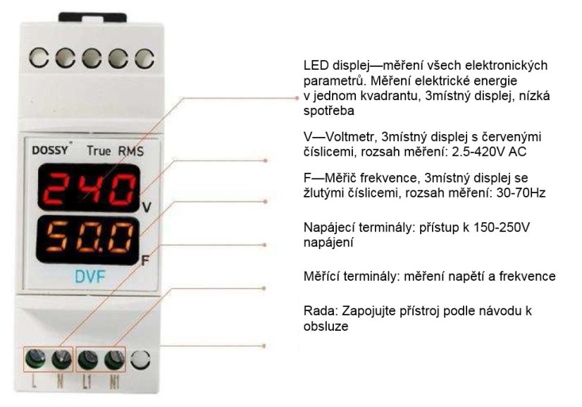 DVF LED voltmetr a měřič frekvence 220V