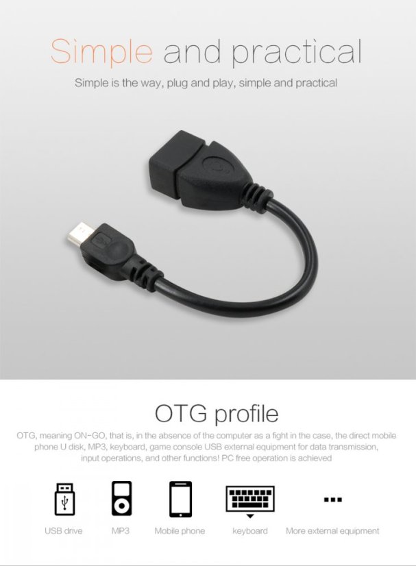 USB OTG Cable with A to Micro USB Adapter