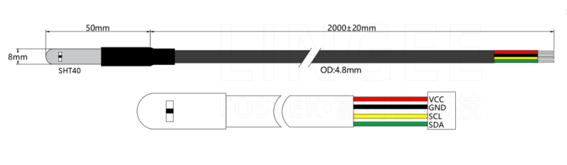 SHT40, I2C, 2m Digital Humidity Sensor