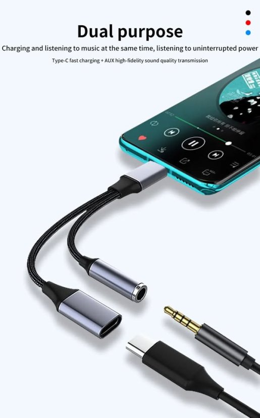 USB-C to 3.5mm Audio & Charging Cable 2-in-1