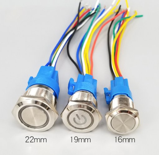 LED tlačítkový spínač 12-24V, 3A, 16mm, IP66 - vodotěsný