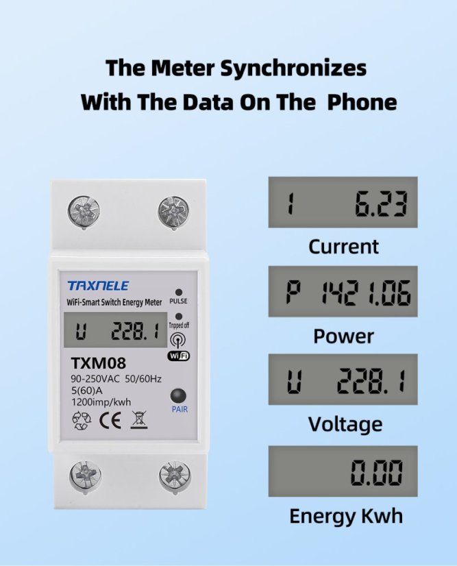 TXM08 Tuya 60A Smart Energy Meter with Timer for DIN Rail