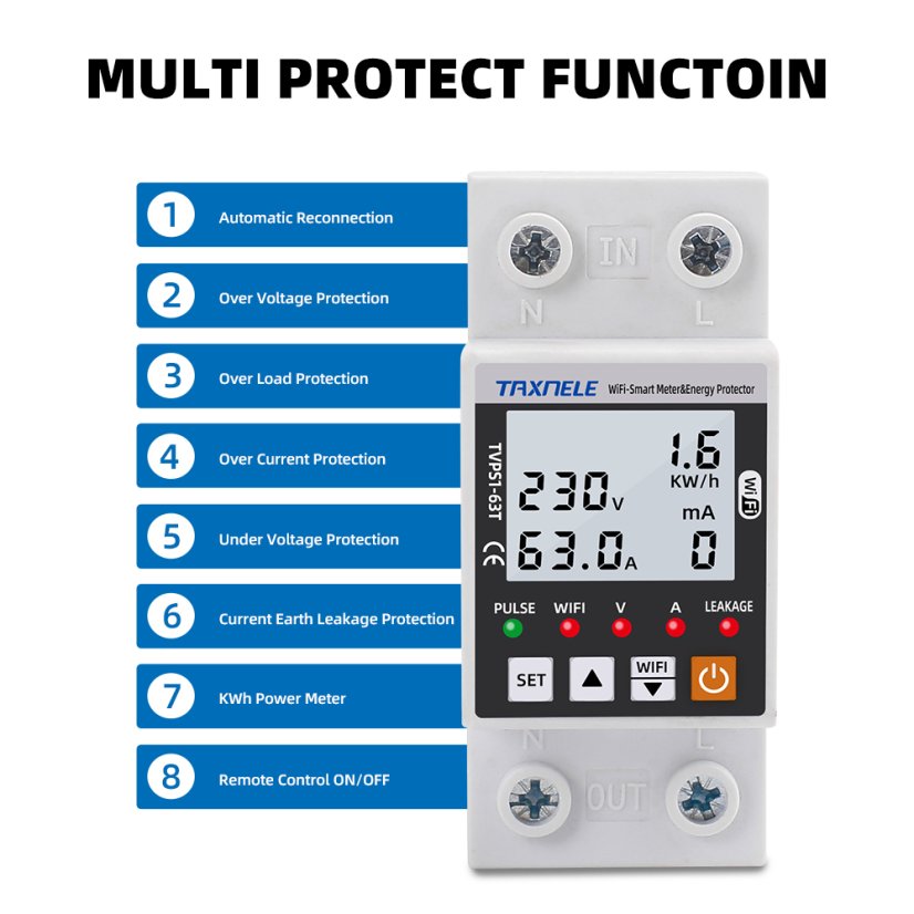 Smart Surge and Under-voltage Protection TVPS1-63T with WiFi