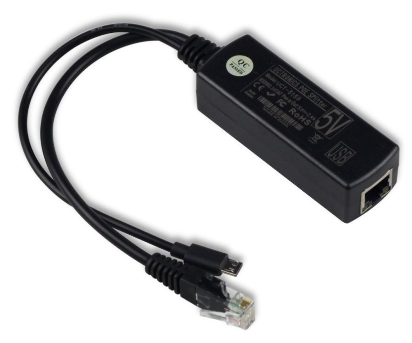 Micro USB PoE Splitter 48V to 5V 2.4A for Raspberry Pi and Tablets