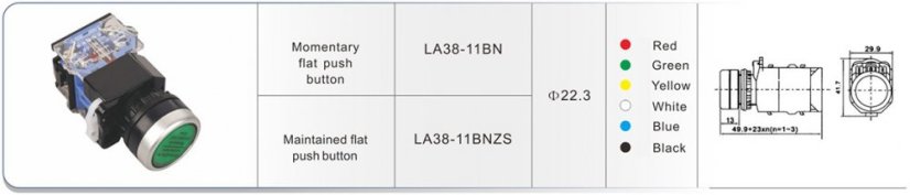 LA38 Tlačítkový spínač, 22.3 mm, 600 V, 10 A