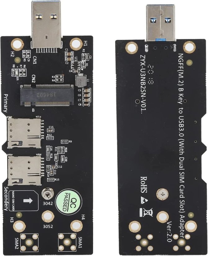 Adaptér M.2 NGFF Key B na USB 3.0 s 6pinovým slotem pro 2 SIM karty