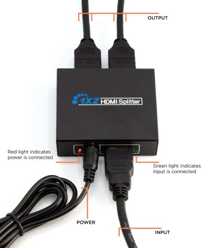 HDMI rozbočovač 1-2 porty, kovový, bez napájecího adaptéru