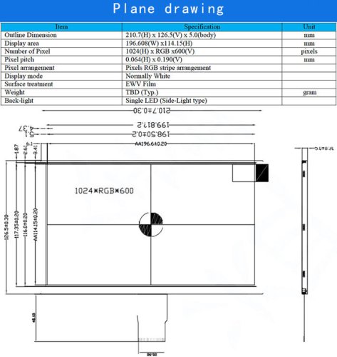 9" TFT displej 1024x600 RGB s 50pin konektorem