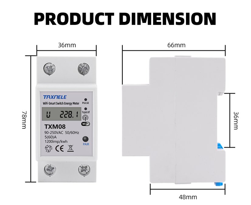 TXM08 Tuya 60A Chytrý měřič energie s časovačem na DIN lištu