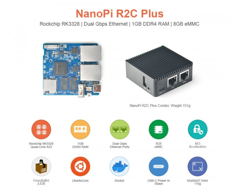 NanoPi R2C Plus - Výkonný vývojový kit s 8GB úložištěm