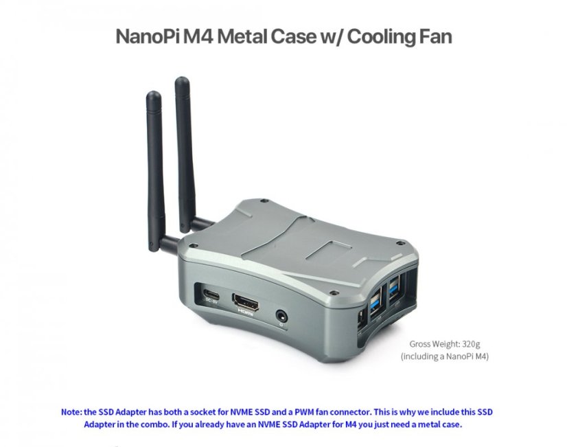 Kovové pouzdro pro NanoPi M4 s ventilátorem