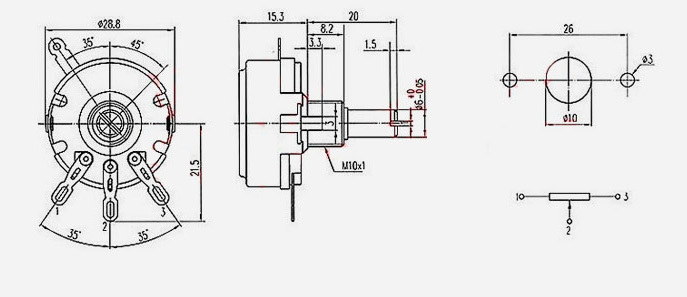 WH118-1A XH2.54 3P Lineární Potenciometr 47k