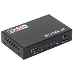 Kovový HDMI splitter 1-4 porty bez napájecího adaptéru