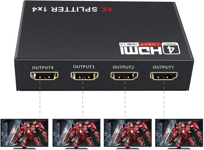 Kovový HDMI splitter 1-4 porty bez napájecího adaptéru