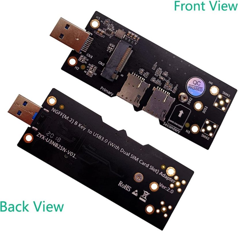 Adaptér M.2 NGFF Key B na USB 3.0 s 6pinovým slotem pro 2 SIM karty