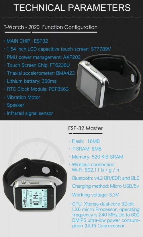 LILYGO® TTGO T-Watch-202: Programovatelné hodinky s ESP32
