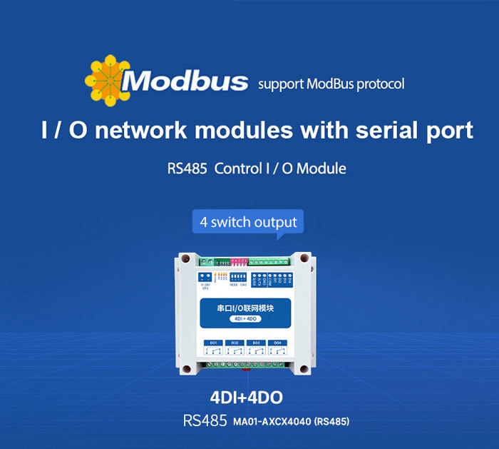 MA0-1-AXCX4040 ModBus RTU Sériový IO Modul s RS485 4DI + 4DO