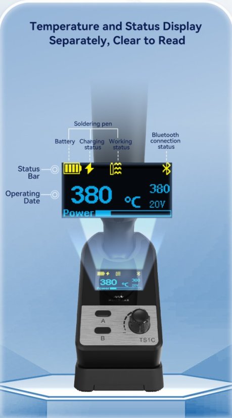 Bezšňůrová digitální pájecí stanice TS1C s OLED displejem