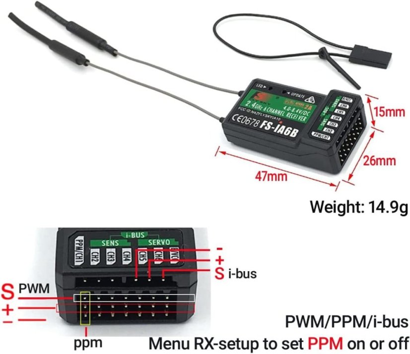 FlySky FS-I6 2.4GHz AFHDS Transmitter with iA6 Receiver - 6CH+