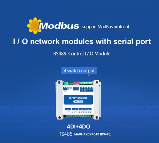 MA0-1-AXCX4040 ModBus RTU Sériový IO Modul s RS485 4DI + 4DO