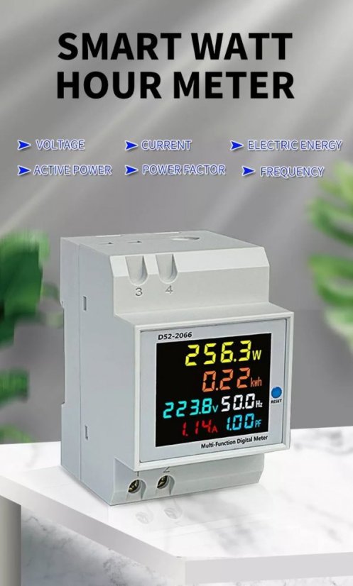 D52-2066 Multifunkční měřič s LCD displejem na DIN lištu AC - Rozsah měření AC napětí: 200-450V