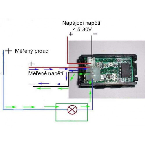 Digitální ampérmetr/voltmetr YB27VA 0-100V DC - Jmenovitý proud zátěže: 50A