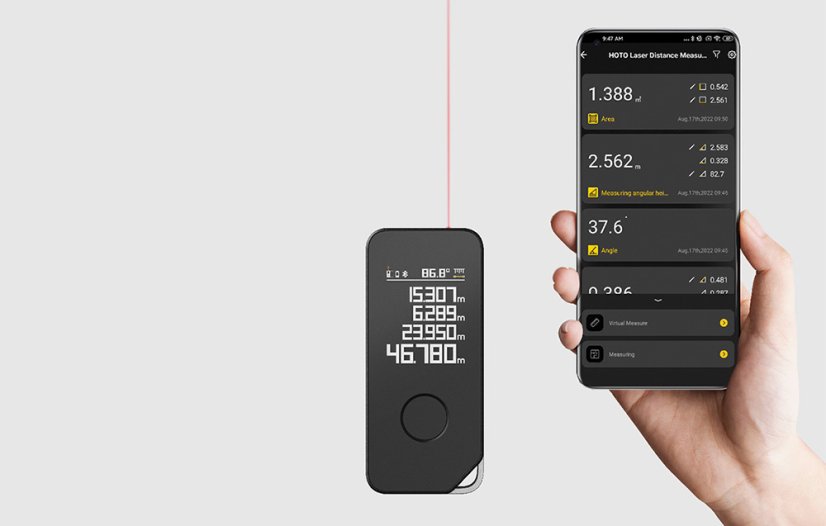 HOTO H-50 Pro 50m Smart Laser Distance and Area Measurer, Rechargeable