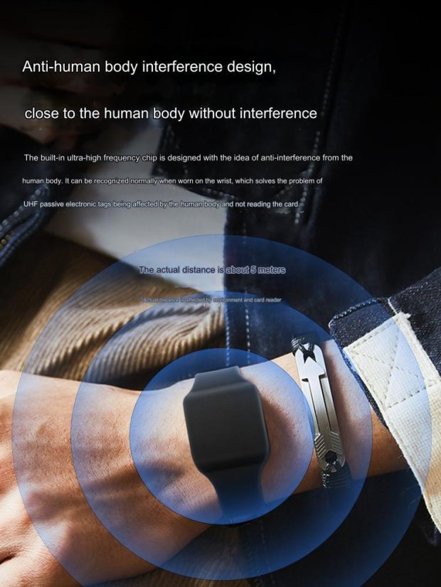 3RF-25519 RFID UHF silikonový náramek - pohodlný a voděodolný - Barva: Černá